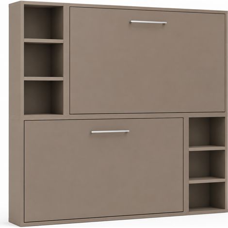 Lit escamotable superposé avec niches de rangement BRIANO Taupe Sans matelas-90x200-Cadre Taupe-Façade Taupe (1/5)