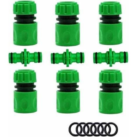 Raccords de tuyaux d'arrosage, accessoires pour tuyaux d'arrosage (6 raccords de tuyaux rapides, 3 bouchons doubles), ensemble de connexion rapide et facile. (1/4)