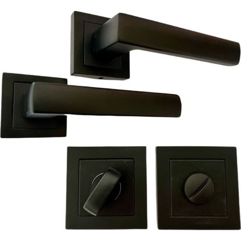 Poignée de porte en aluminium noir mat – Design carré minimaliste – Longueur 124 mm – Compatible portes 38-45 mm – Installation facile (1/5)