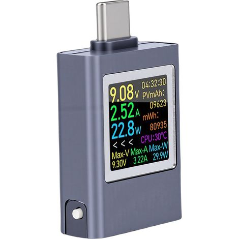 Multifunktionales USB-C-Testgerät, Spannungs-, Strom- und Leistungsmesser, digitales Multimeter mit Farbbildschirm für Ladegeräte und elektronische Geräte (1/5)