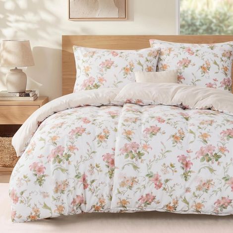Bettwäsche-Set 4-teilig Mikrofaser mit Lilienblüten-Druck 135x200 cm
