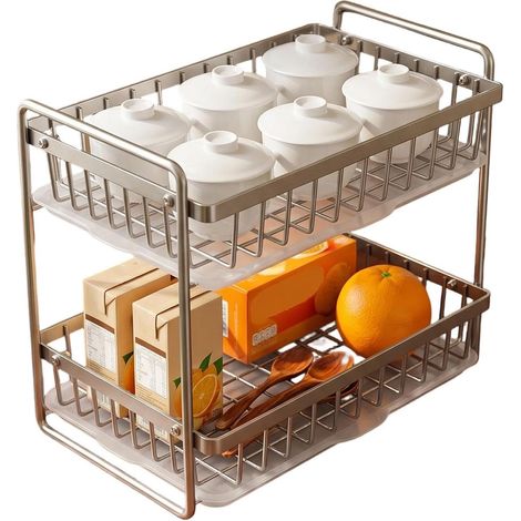 Étendoir à tasses pour comptoir,Panier de rangement en acier inoxydable Avec bac de vidange Support à épices anti-humidité,Pour tasse à café assiette bouteille d'eau cuisine bureau table à manger (1/5)