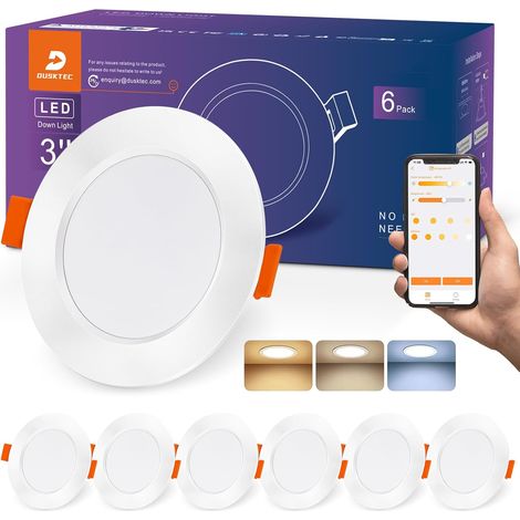 Spot LED Encastrable Connectée Bluetooth, 220V Spot Encastré Intensité Variable 2700K-6000K Réglable Blanc Chaud, Neutre (1/5)