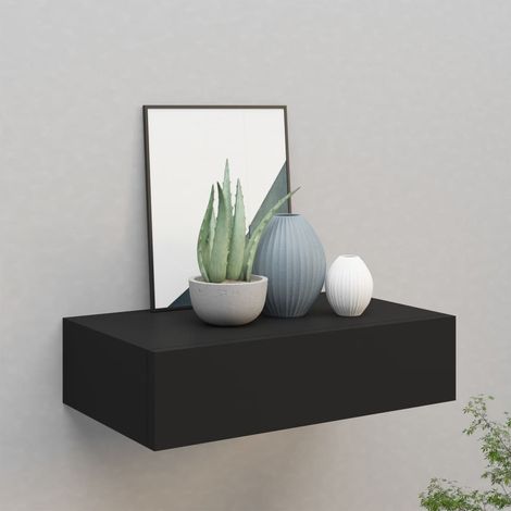 Estante con cajón de pared MDF negro 40x23,5x10 cm vidaXL (1/6)