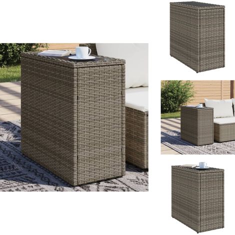 Table d'appoint de jardin avec dessus en verre gris rotin - Table D'appoint Jardin - Table Extérieure - Mobilier De Jardin - Table Patio - Table Ronde (1/5)