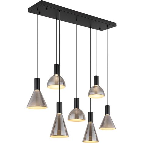 Globo Labora Suspension Cluster, abat-jour en verre fumé noir mat, 7 LED 3000 K