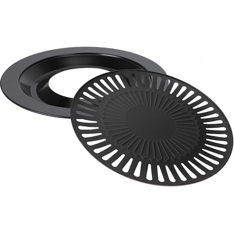 Selbstgebaute, rauchfreie Grillplatte, rundes, antihaftbeschichtetes Brat- und Grillblech, Backofen- und Grillutensil (1/5)