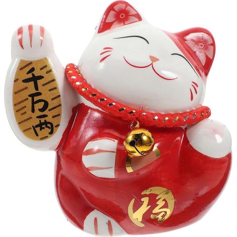 Tirelire Maneki Neko en céramique, adorable figurine de chat porte-bonheur, idéale pour la décoration et l'épargne. Cadeau idéal pour porter chance. Rouge (1/3)