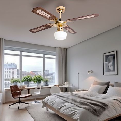 Ventilatore da soffitto a LED Lampada a ventaglio, modalità estate inverno, interruttore a strappo a 3 livelli, vetro opalino, MDF marrone, 1x E27, P 105 cm