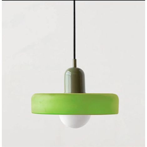 Une suspension de style Bauhaus aux accents médiévaux, dotée d'un abat-jour en vitrail. (25 cm Verre vert gazon + Douille verte) (1/4)