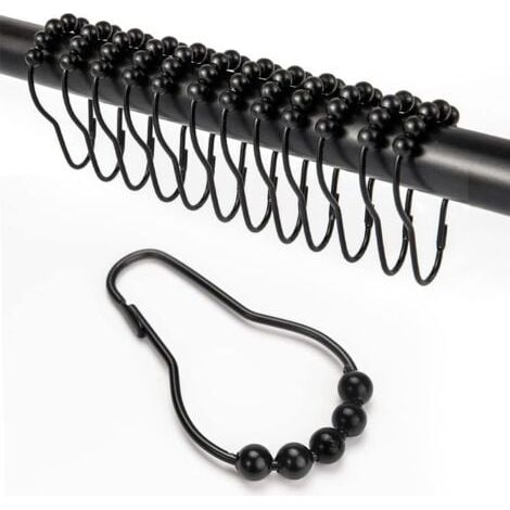 12 Pièces Crochet Rideau Douche, Anneau Rideau Douche avec Système Coulissant, Anneaux pour Tringle à Rideaux Antirouille, Anneaux Rideaux Douche pour Rideau de Porte, Rideau de fenêtre (1/5)
