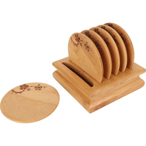 Ensemble de sous-verres vintage couleur prune pour la maison, dessous de tasse, antidérapants, isolants thermiques, en bambou, avec plateau (1/5)