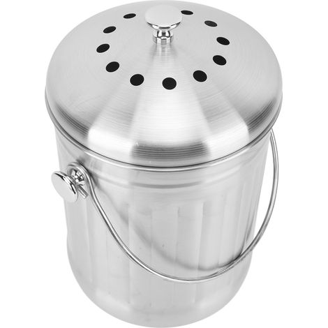 Bac à compost avec filtres à charbon en acier inoxydable, grande poignée et facile à nettoyer. Seau à compost idéal pour la cuisine familiale, les cafés et les bars. (1/5)