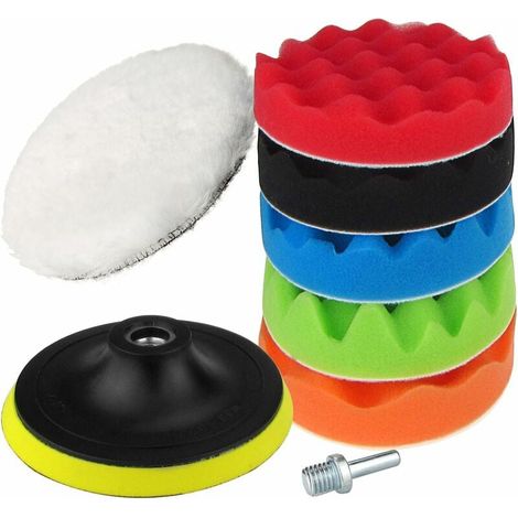 Esponja de pulido de 125 mm/5 pulgadas, esponja para pulir automóviles y kits de encerado y pulido de lana, almohadillas de pulido con adaptador de taladro M10 (1/5)