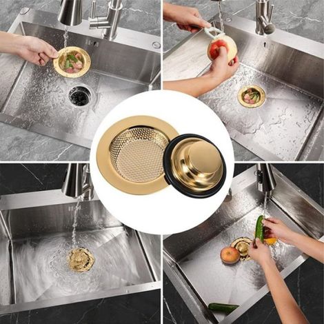 Filtre D'Évier - Acier Inoxydable Doré - Pour Évier Cuisine Salle De Bain - Lot De 3 (1/5)