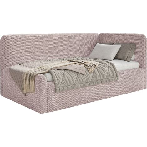 Selsey Fanko – Kinderbett 90x200 cm mit Rausfallschutz, Kopfteil rechts, Plüsch, Puderrosa (1/5)