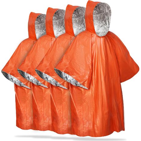 Emergency rain ponchos, reusable, windproof and rainproof, 4-pack (orange),It is the ideal choice for you.