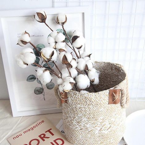 Fleurs de coton séchées naturelles, plantes artificielles, branches florales pour décoration de fête et de mariage, fausses fleurs, guirlande à faire soi-même, décoration intérieure, 10 têtes (1/2)