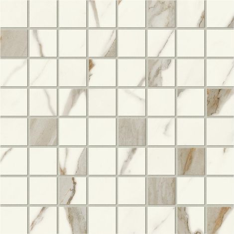 Mosaïque effet Marbre Blanc Calacatta Alba 3,5x3,5 cm Quadra 30x30x0,9 cm Mat Montira - Sol et mur intérieur (vendu par carton de 0,9 m²) - RO'MA CARRELAGE