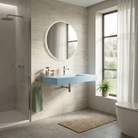 Hellblaues Hpl Waschbecken In 80 Cm