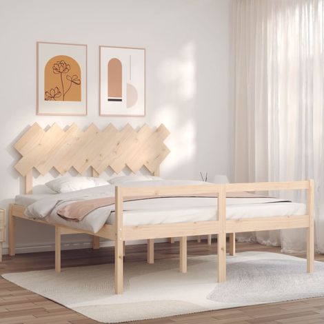 Lit adulte avec tête de lit - Cadre de lit - Lit simple 160x200 cm bois massif -93974 (1/5)