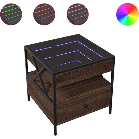 Tavolino da salotto con cassetto e ripiano design moderno con LED 50 x 50 x 51 cm in legno ingegnerizzato, vetro e metallo DEC037556