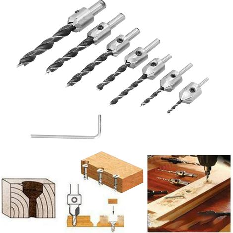 Dreipunkt-Senker für die Holzbearbeitung, Reibahle, Anfaswerkzeug für die Holzbearbeitung, Vorbohrer, HSS-Bohrer-Set (1/5)