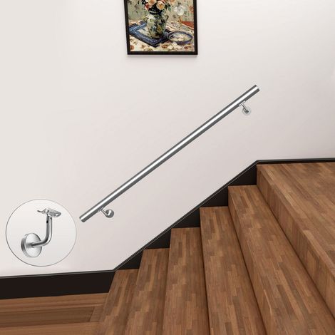 Océan Main Courante Murale pour Escalier en Inox 304 - Rampe Escalier 200 cm avec Supports Fixation et Embouts Inclus - Usage Intérieur & Extérieur (1/5)