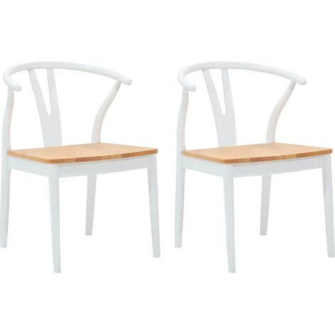Dining Chair 2 pcs White and Natural Solid Rubber Wood vidaXL