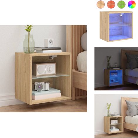 Table de chevet murale avec lumières LED chêne sonoma - Table De Chevet - Meubles Tv - Luminaire Led - Éclairage Rgb - Rangement Nuit (1/5)