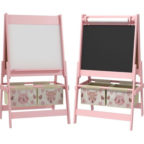 3-in-1-Kinderstaffelei mit Kreidetafel, Whiteboard und Papierrolle, 54 x 46,5 x 93 cm, Rosa (1/5)