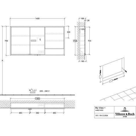 Villeroy & Boch A48214VR Armoire à miroir encastrable My View+ A48214