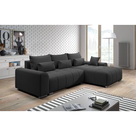 AX LIVING Eckschlafcouch mit Bettkasten Rivolli 260 cm schwarz