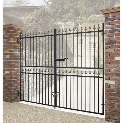 Corfe Premium Spear Top Tall Flat Top Double Gate - Steel - Fits Gap 3048 mm x 1778 mm High - Electro Galv./Black Powder Coated