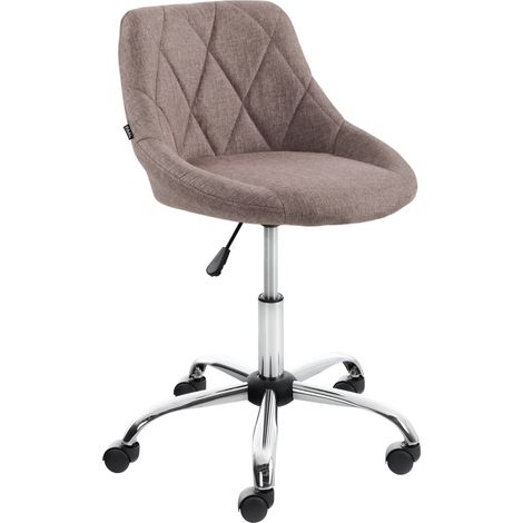 Tabouret de travail sur roulettes en tissu couleur taupe dossier à coutures en losanges cadre métal chromé 100008364 (1/5)