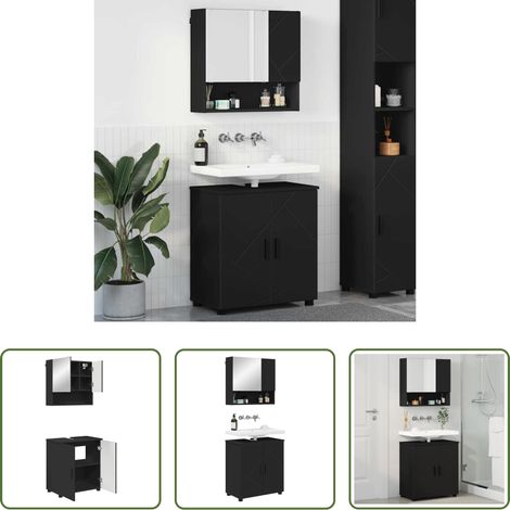 Badezimmer-Spiegelschrank - Badezimmermöbel-Set 2 pcs Schwarz Holzwerkstoff & Metall (1/5)