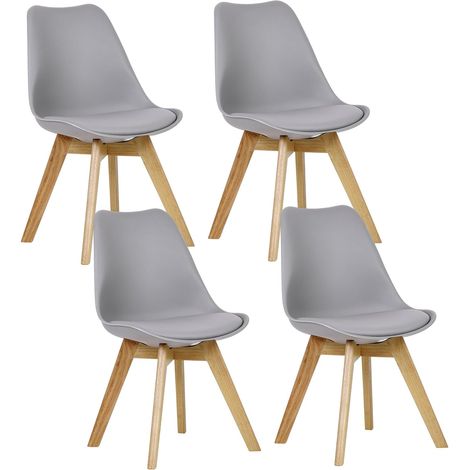 WOLTU 4X Sillas de Comedor Dining Chairs Silla Tower Madera Silla de Escritorio Asiento Acolchado en Cuero Sintético y Polipropileno Silla de Cocina Silla Conferencia Gris (1/5)