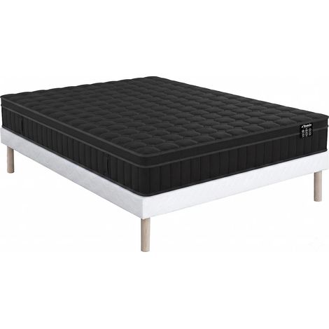 Set160 x 200 cm rete imbottita + materasso ibrido molle insacchettate 7 zone, gel memory foam e tessuto nero sp.25cm - TOLCA di YSMÉE (1/5)