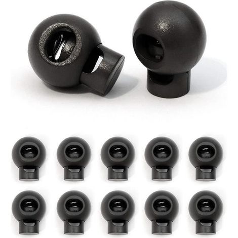 Lot de 10 bloqueurs de cordon/cordon pince (Tanka) Ø 18 mm pour cordes, vestes etc., en plastique, couleur : noir (1/3)