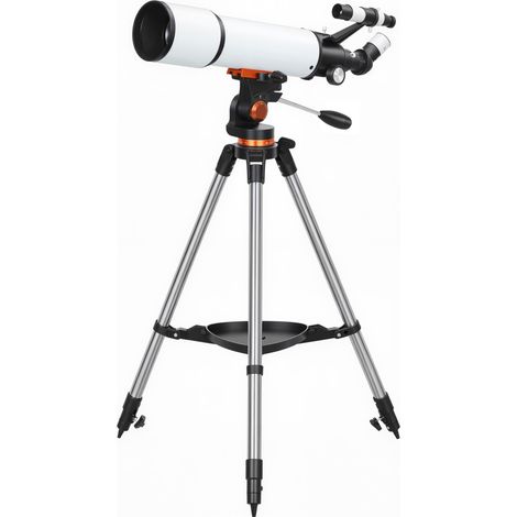 Telescopio astronomico 80mm con montatura AZ, 2 oculari e adattatore smartphone, bianco e nero