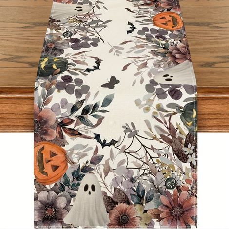 Chemin de Table Halloween, Deckendekoration Halloween Impression Table Tissu Seasonal Autumn Table Decor pour Halloween Interior Vacances Fête Décor (1/5)