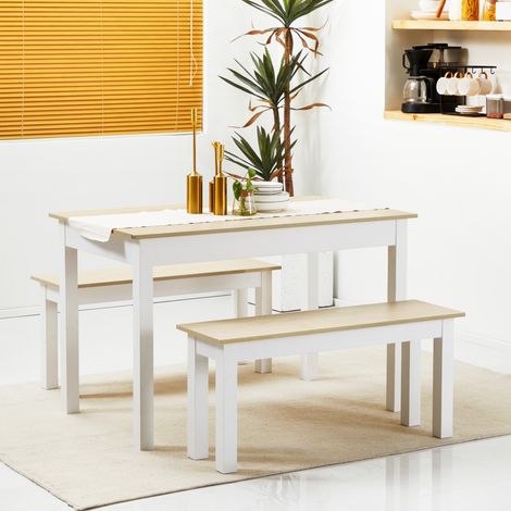 Ensemble table à manger 3 pièces avec 2 bancs encastrables pour 4-6 personnes style contemporain panneaux de particules