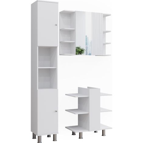 Badmöbel-Set Fynn, Weiß, 3 Teile, mit Hochschrank, Vicco