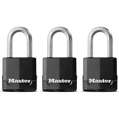 MASTER LOCK Lucchetto ad Alta Sicurezza [Chiave] [Acciaio Laminato e Rivestimento Anti-ruggine] [Esterno] [Arco M] [Set di 3] M115EURTRILF - Ideale per Portali, Garage, Sconto (1/3)