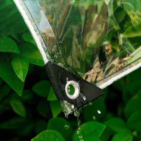 Transparent tarpaulin with eyelets - Waterproof and windproof protective tarpaulin - Made of PVC plastic - Tear-resistant - For awnings, terraces, gazebos, plants (3m x 3m) (1/5)