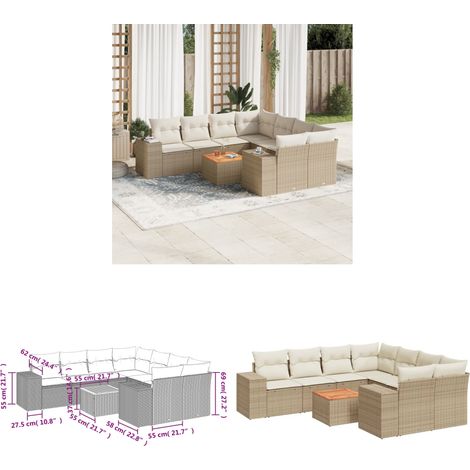 9-tlg. Garten-Sofagarnitur mit Kissen Beige Poly Rattan - Gartenmöbel Set - Esszimmergarnitur - Outdoor Möbel - Lounge Garnitur - Rattan Gartenmöbel - Home & Living (1/3)