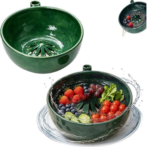 Bol de lavage tourbillonnant en céramique à rotation automatique pour fraises et myrtilles, nettoyage doux et drainage rapide (1 pièce) (1/5)
