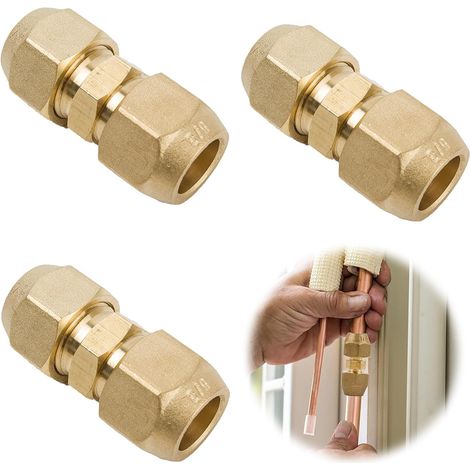 Set di 3 prolunghe con raccordo filettato in rame da 3/8 pollici, connettore di collegamento per tubi e linee del condizionatore portatile e climatizzatore (1/5)