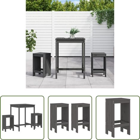 Bar de terrasse en bois - Ensemble de bar de jardin 3 pcs gris bois de pin massif (1/5)