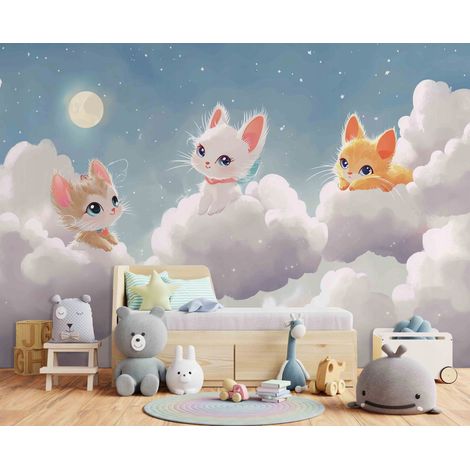 Fototapete Katzen Wolken, für Kinderzimmer, 150 x 105 cm – Komplettset inkl. Kleister & Anleitung (1/5)
